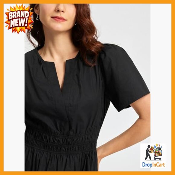 V-Neck Maxi Dress A-Line Casual Elegant Tiered Cotton Summer Midi - Picture 6 of 7